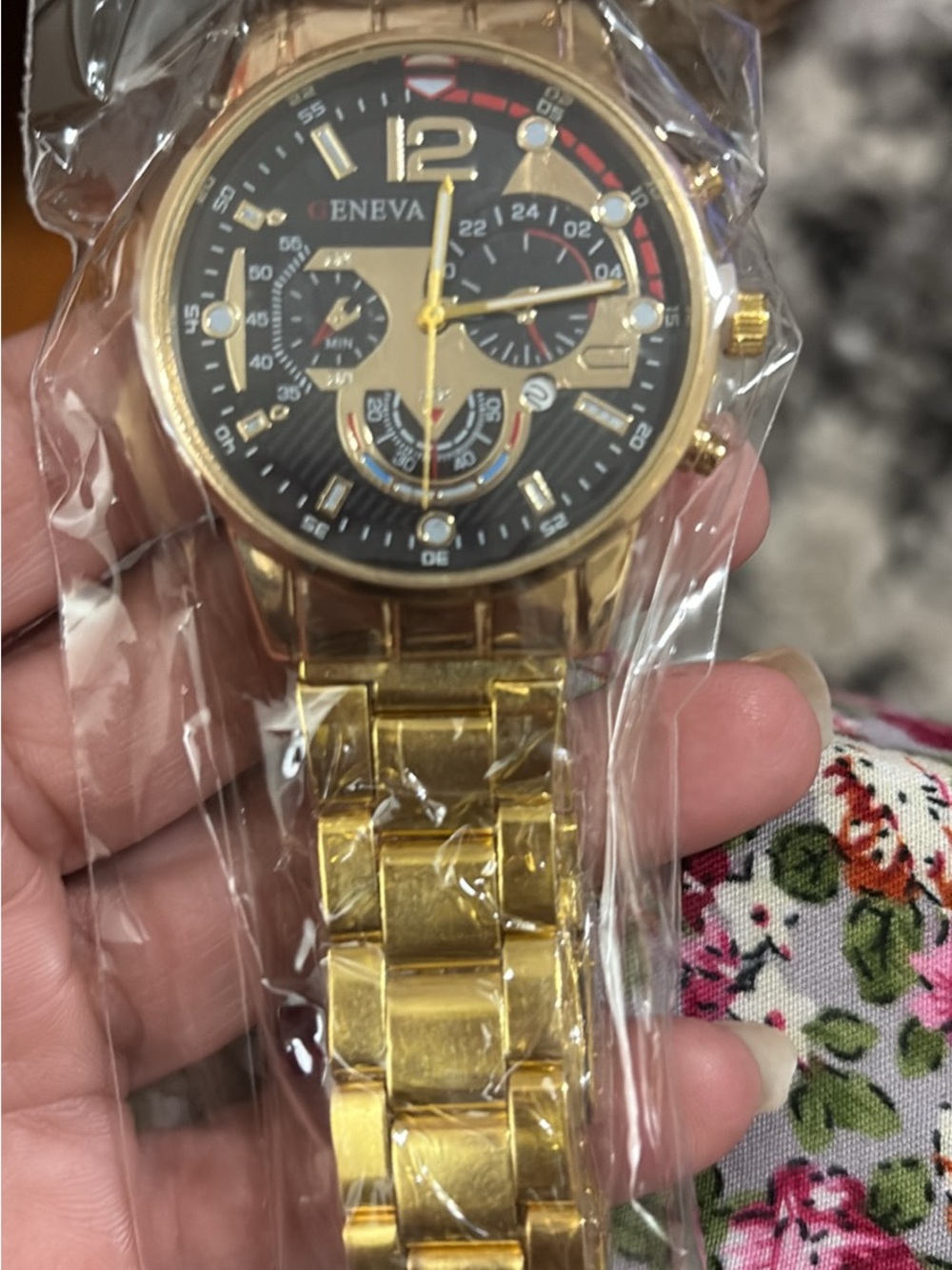 Geneva Gold Tone Watch with Black Dial